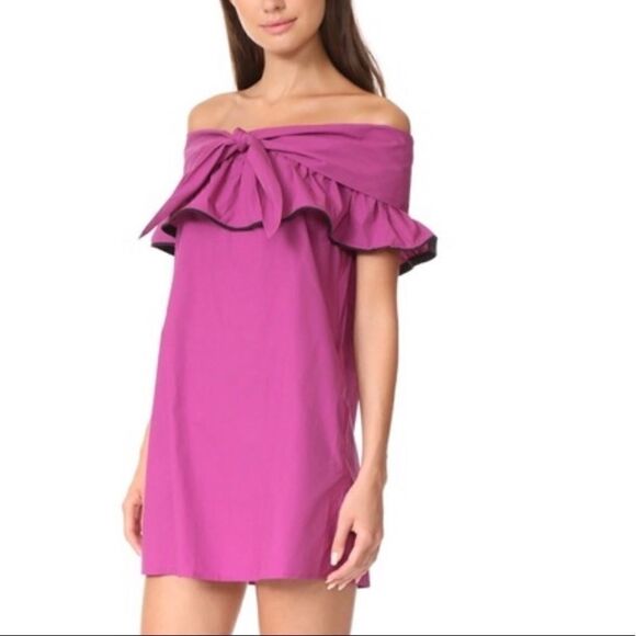 Revolve LINE & DOT FUCHSIA Lorena cotton off the shoulder mini DRESS NUE - L - Picture 1 of 6